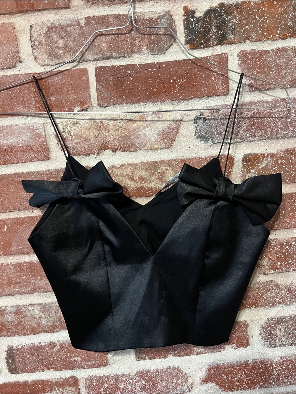 ZARA Satin Bow-Accent Spaghetti Strap Crop Top